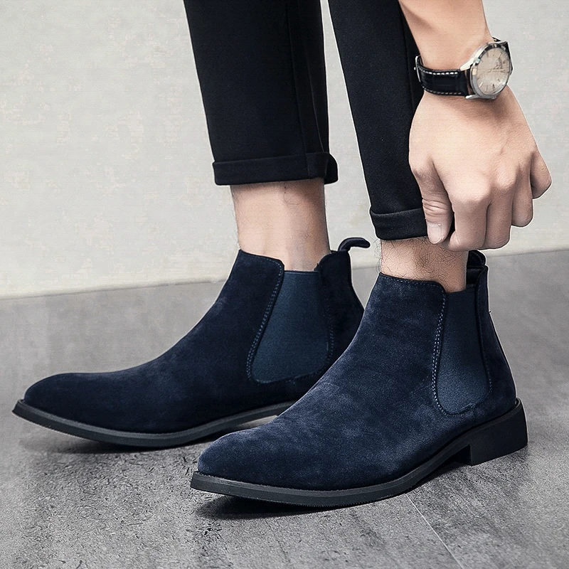 

Men Chelsea Boots Faux Suede Low Heel Comfortable Classic Business Men Boots Size 38-48