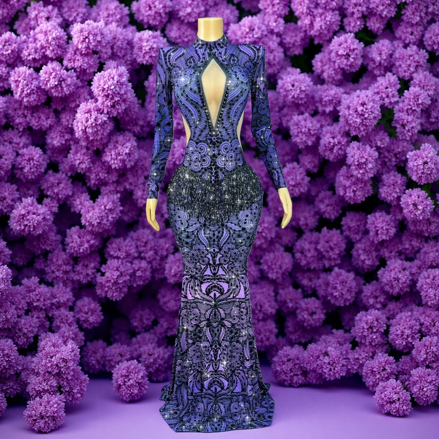 Zishujing Luxury Women Evening Gown High Elasticity Purple Printed Fishtail Dress Banquet Formal Dress Birthday Prom Gowns