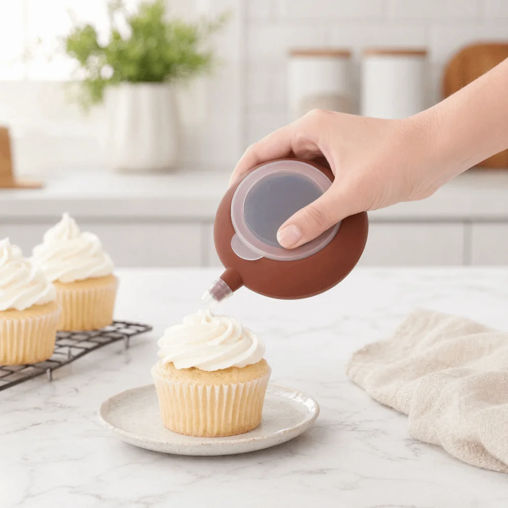 5PCS Food Grade Silicone Silicone Macaron Mold Nozzle Pot Shape Cream Decorating Pastry Cream Nozzle Compact Brown