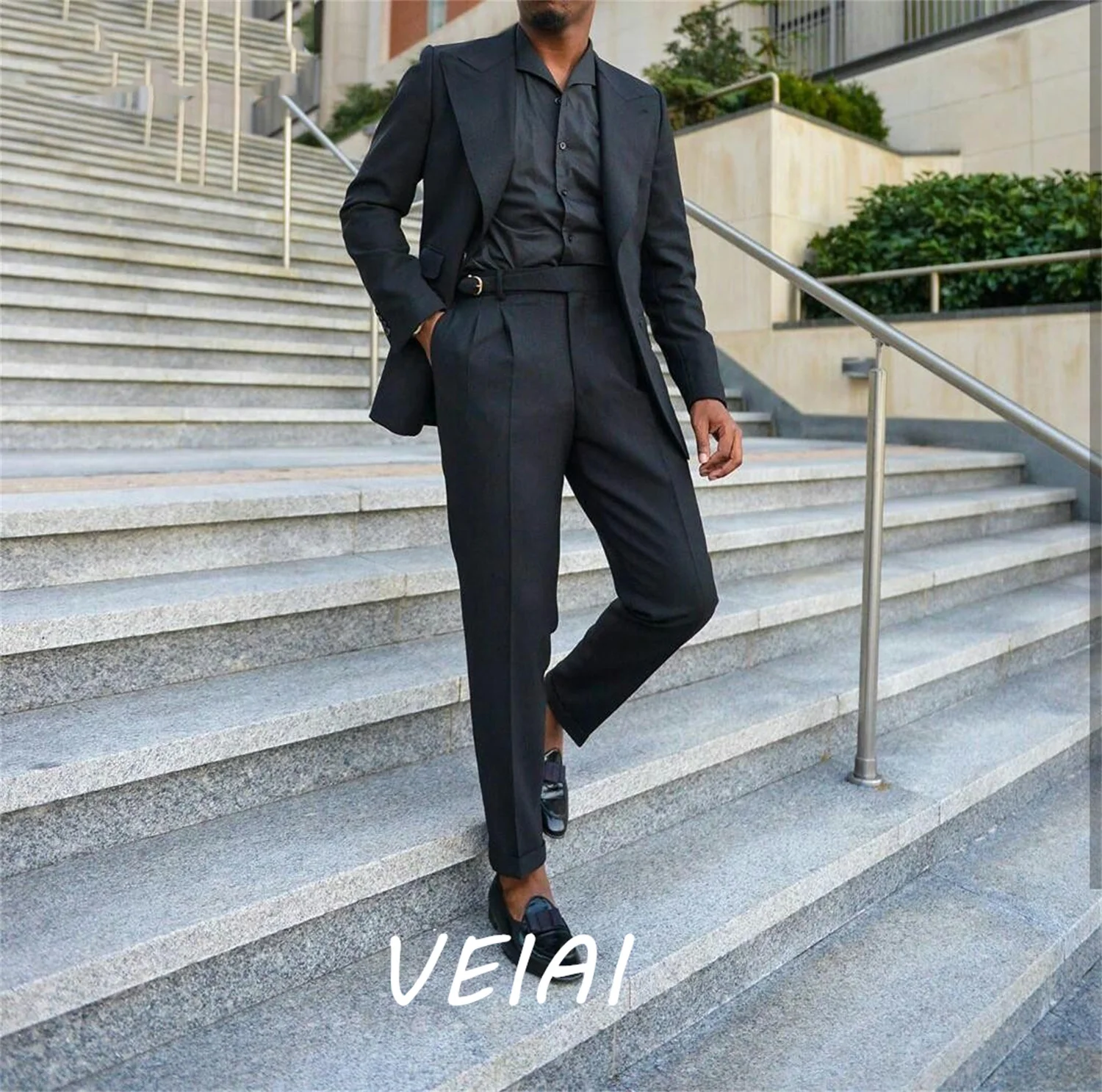 

CustomizedBlack Men Suits 2 Pieces (Jacket+Pant) Costume Homme Peaked Lapel Single Breasted Wedding Business Suit terno masculin