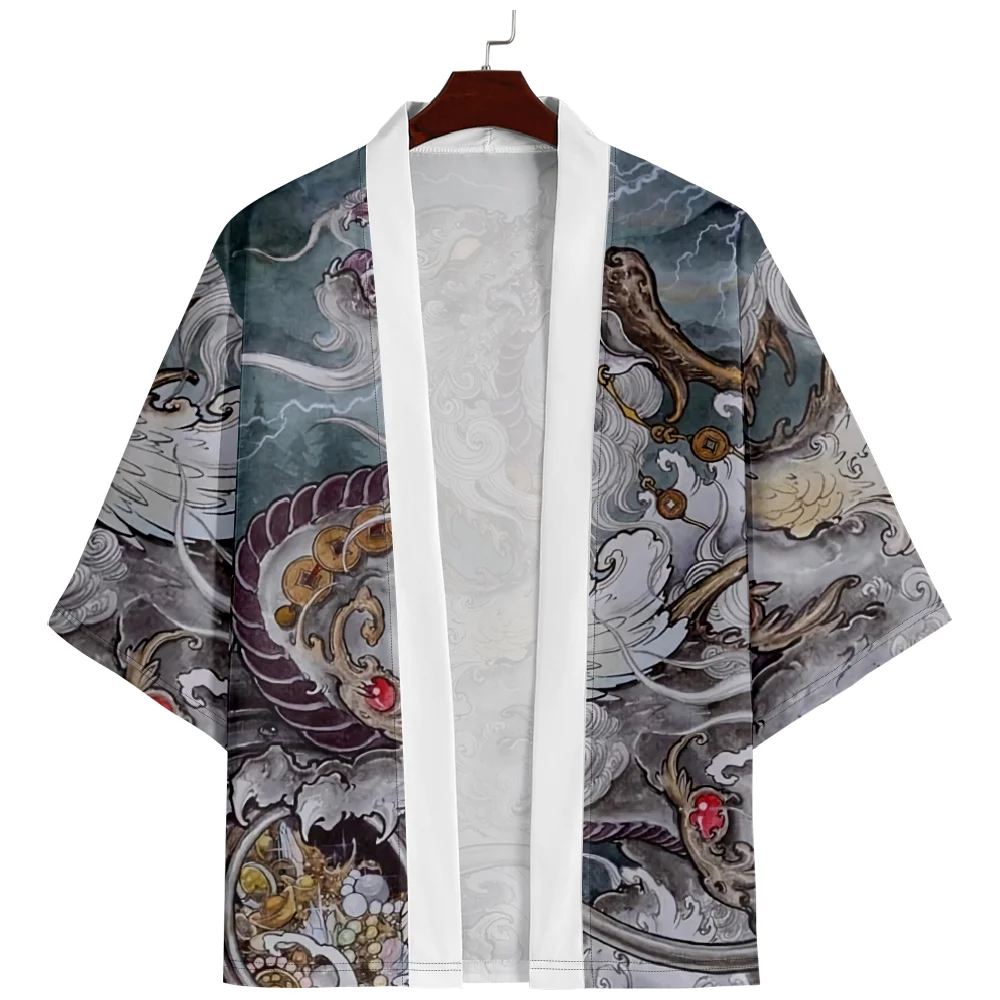 

Summer Loose Japanese Streetwear Dragon Printed Cardigan Women Men Haori Kimono Top Yukata Clothes Plus Size 4XL 5XL 6XL