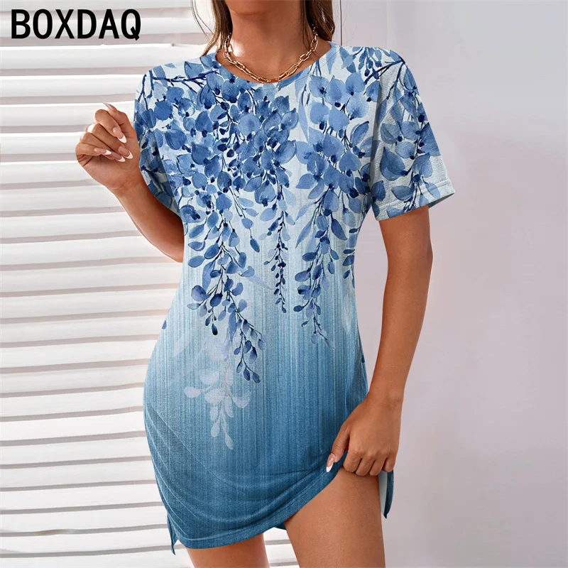 Vestido corto femenino de verano con estampado Floral, minivestido Vintage elegante de manga corta con cuello redondo, estilo bohemio, talla grande, S-6XL