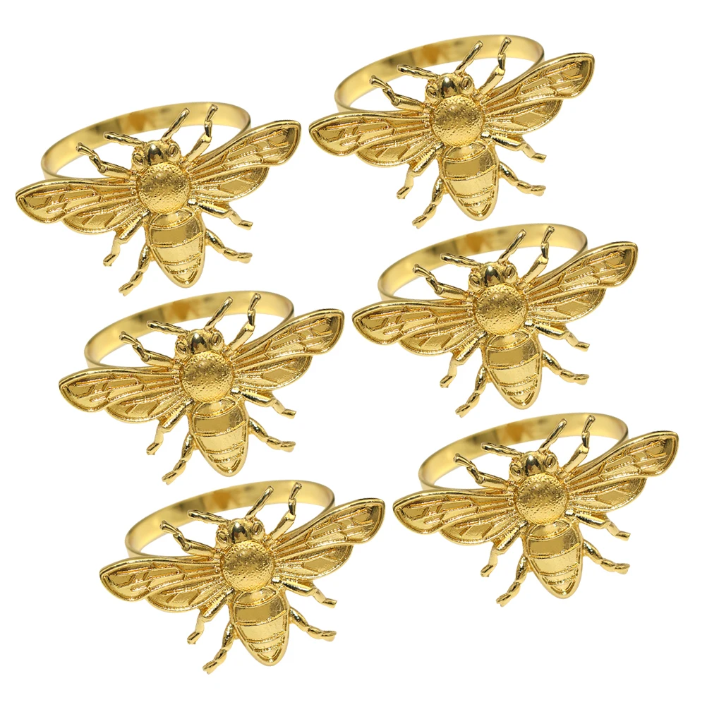 

6Pcs Bee Shaped Metal Napkin Rings Elegant Dinner Table Decor for Party Wedding Holiday Decoration Napkin Holders Table