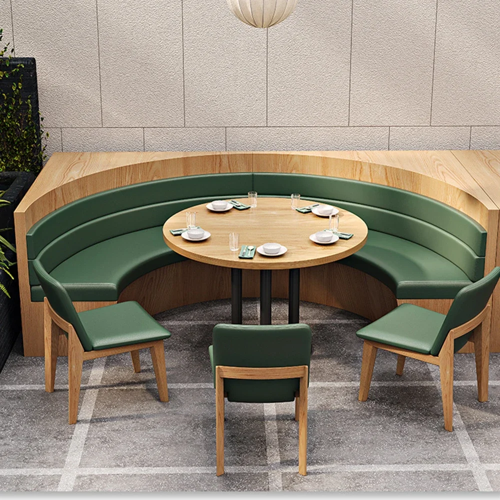 High Quality Custom Cafeteria Restaurant Furniture High Back Green Dining Table and Chairs Leather Sofa Booth Seating