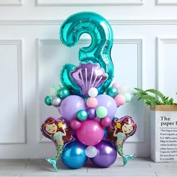 46pcs/set Little Mermaid Party Balloon with 30inch Nylon Blue Number Foil Balloons Kid Girl 1-9 Years Old Birthday Party Decor