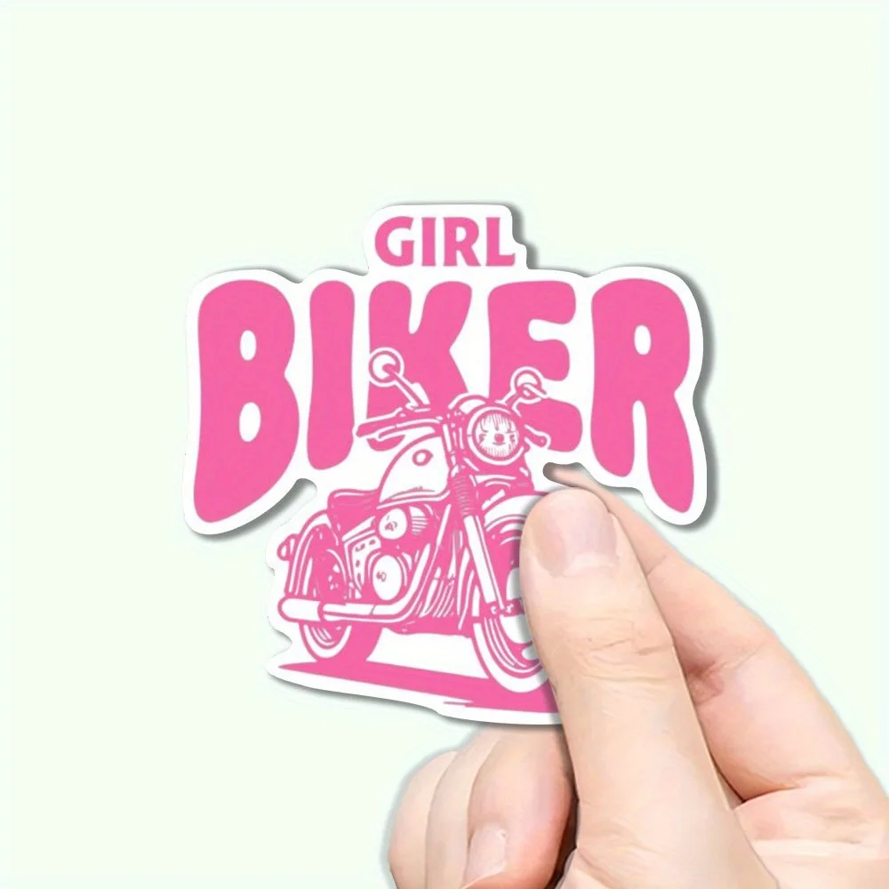 4pcs Pink Girl Biker Motorcycle Vinyl Sticker, Durable Decal for Car, Truck & Bag Decor
