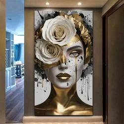 Diamond Painting New 2025 Gold Woman Flowers Picture Of Rhinestone DIY 5D Embroidery Goddess of Rose Diamond Mosaic Large Art