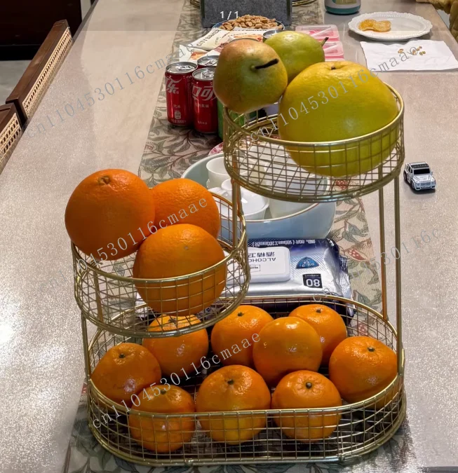 Three-layer metal fruit basket countertop fruit bowl storage rack kitchen vegetable snack storage rack tabletop basket
