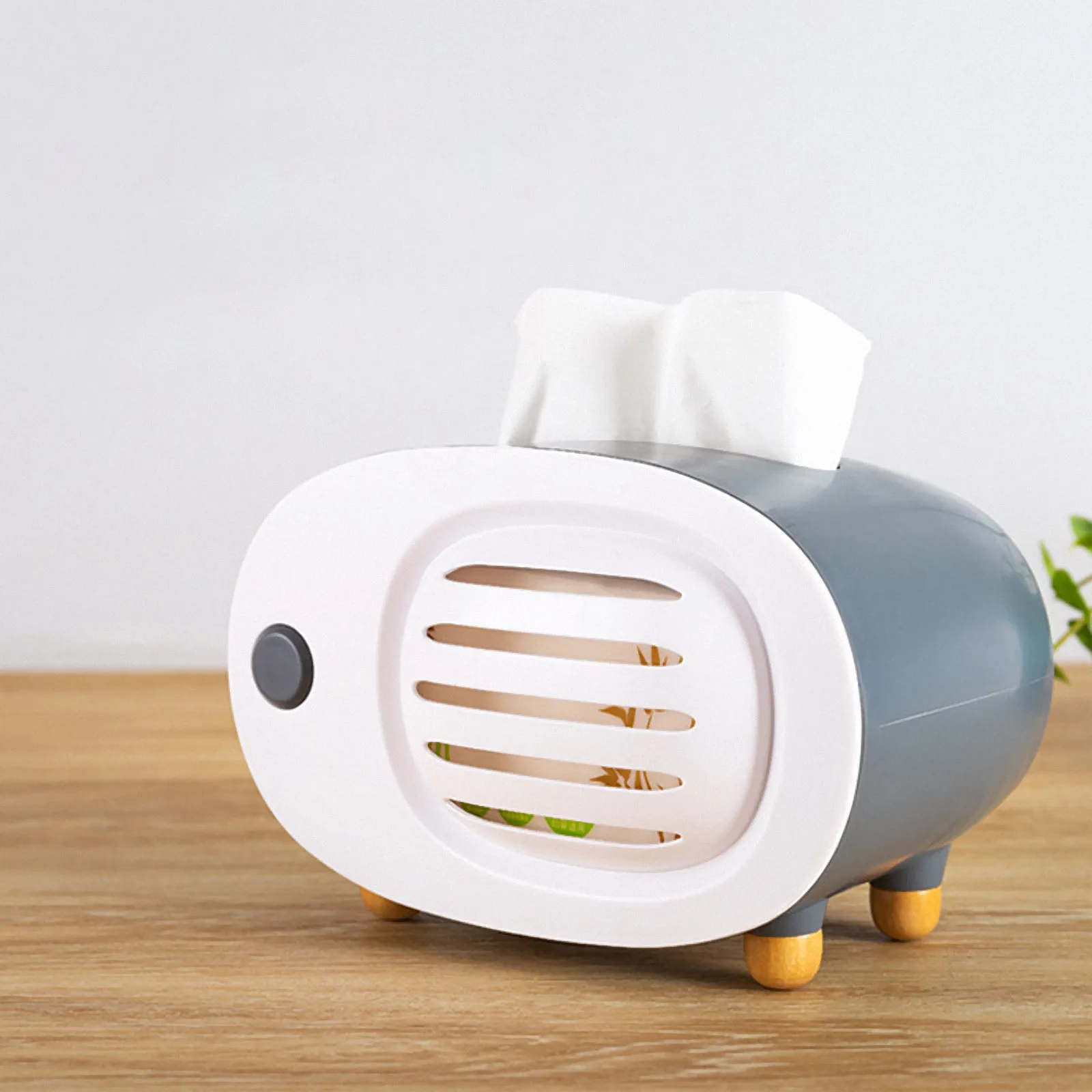 1Pcs Retro Radio Shaped Desktop Tissue Box Premium Wooden Leg Design Decorative Vintage Tissue Holder for Home Office Bedroom