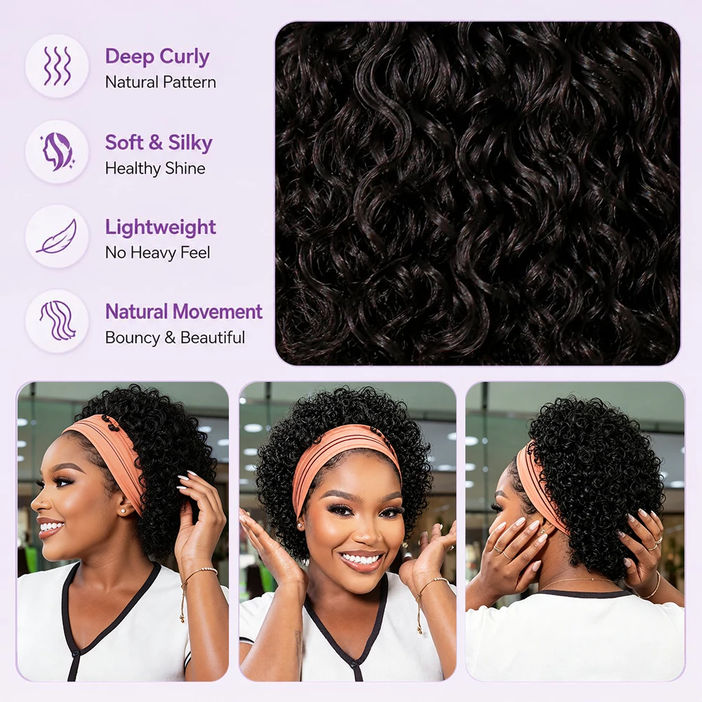 Short Headband Wig Pixie Cut Curly Human Hair