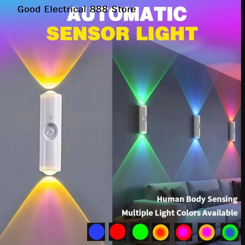 【G】Motion Sensor Night Light Gradient Color Led Toilet Night Light Bedroom Living Room Corridor Double-headed Wireless Wall Lamp