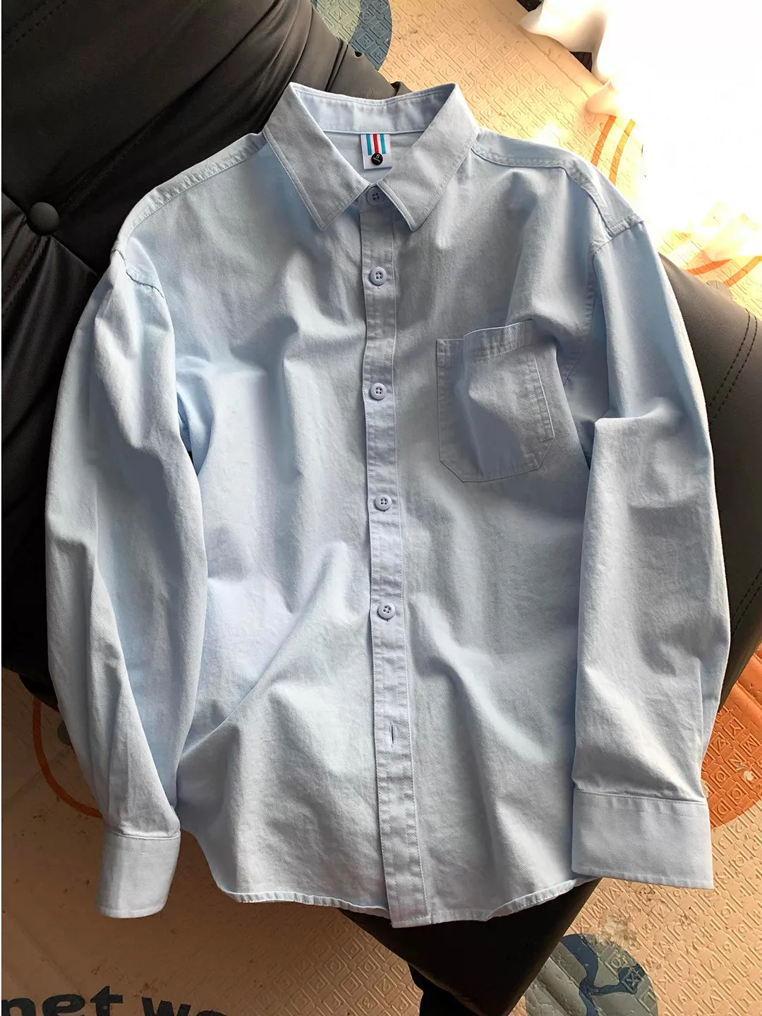 

Светло-голубая мужская рубашка из чистого хлопка с длинным рукавом, весенняя повседневная тонкая верхняя одежда, многослойная одежда, весенняя модная рабочая одежда