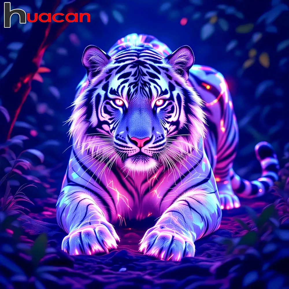 Huacan Vollquadrat-Rundbohrer 5D DIY Diamantmalerei Tiger Diamantstickerei Tier Handgemachte Kunst Heimdekoration