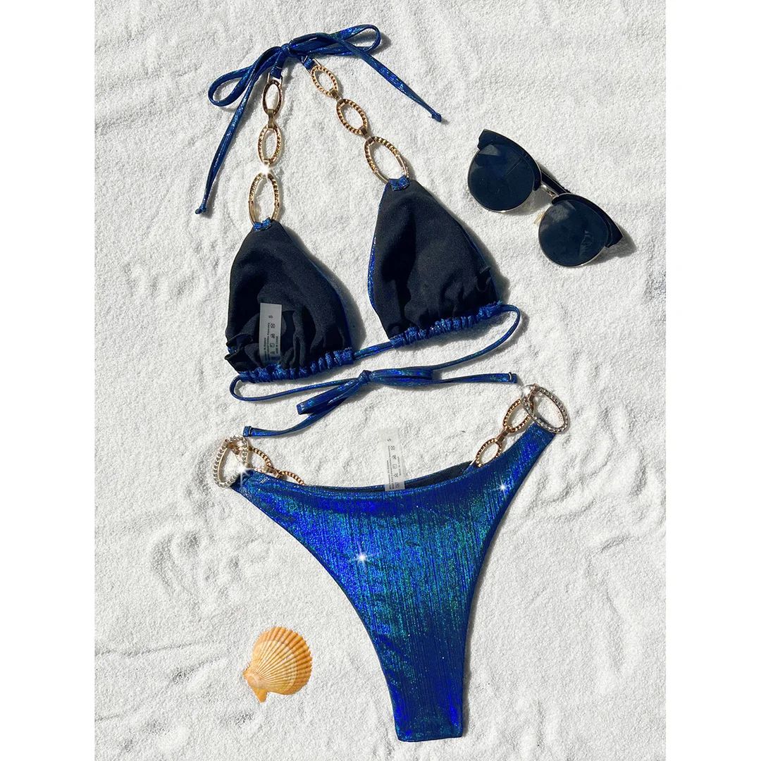 Neuer Bikini mit Diamant-Strasssteinen und Leopardenmuster, Damen-Badeanzug, zweiteiliges Bikini-Set, Badebekleidung, Badeanzug, Modell V5858R. – Detail 35