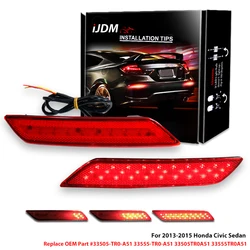 2Pcs Red LED Bumper Reflector Lights For 2013-2015 Honda Civic Sedan Function as Tail,Brake & Rear Fog Lamps,Turn Signal Light