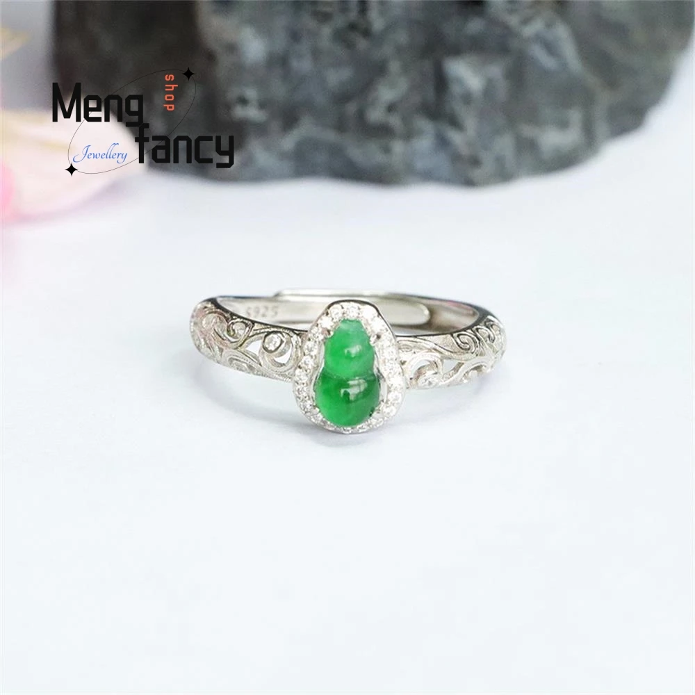 S925 silber eingelegter natürlicher Jadeit-Kürbis ring im eisigen kaiserlichen grünen Finger exquisiter eleganter hochwertiger Ring-Luxus schmuck