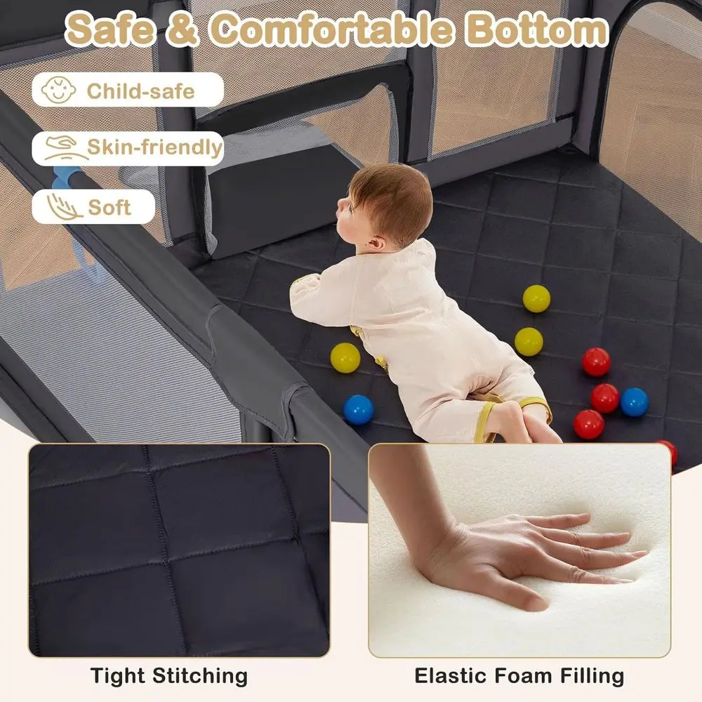 特大81x57ベビーサークル（バスケットボール、サッカー、メッシュ、ジッパー付きゲート付き）- 屋内外兼用幼児用プレイヤード