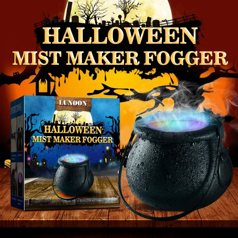 New Halloween Witch Pot Smoke Machine Fog Maker Water Fountain Fogger Color Changing Fog Machine Party Prop Halloween Decoration