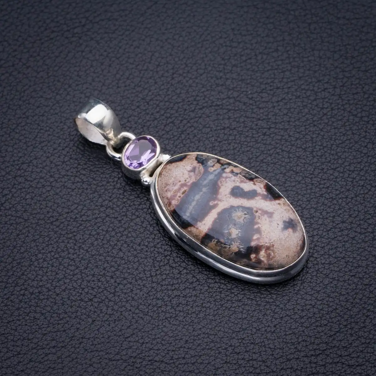 Jasper And Amethyst Handmade 925 Sterling Silver Pendant 2