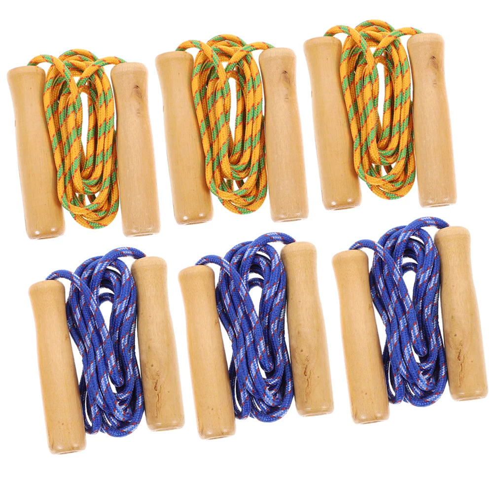 

6pcs Wooden Handle Jump Rope Lightweight Adjustable Fitness Hopping Rope for Workout Sports Equipment