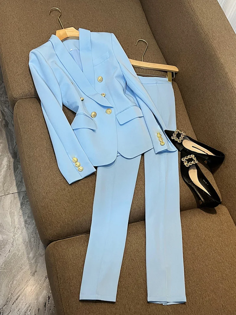 

Women Elegant Fashion juicy Suit Noted Metal Button Jacket Coat Top And Pant Two Piece Set Matching Outfit 2023 New Prom Clothes