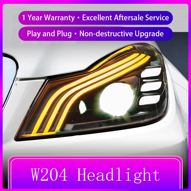 A Pair of Front Lamp For Benz Class C180 C200 W204 2011-2014 Xenon Full LED DRL Upgrade Headlight Projector Lens Auto Accessorie