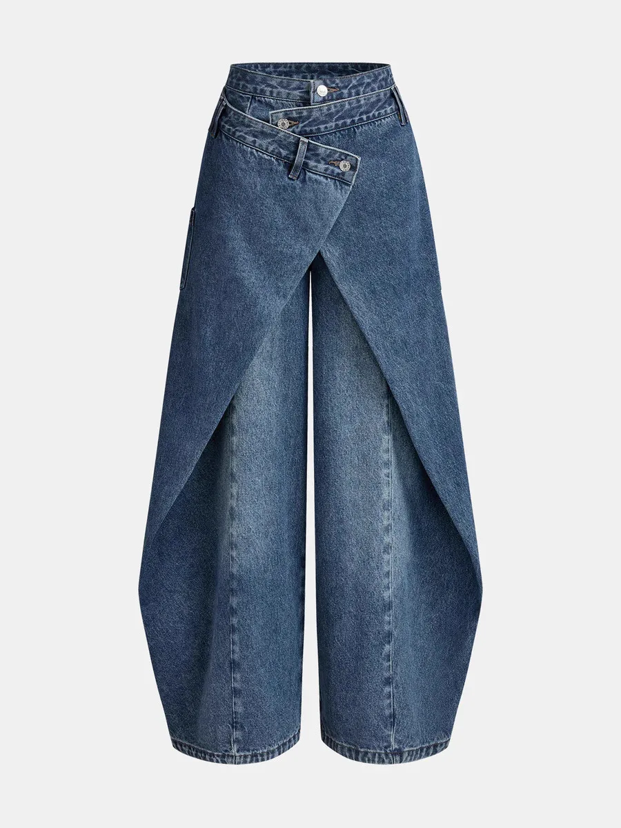 Women Irregular Wide Leg Pants Solid Straight Trousers Full Lenth High Waist Zipper Loose Fit Office Lady Casual 2026 Spring