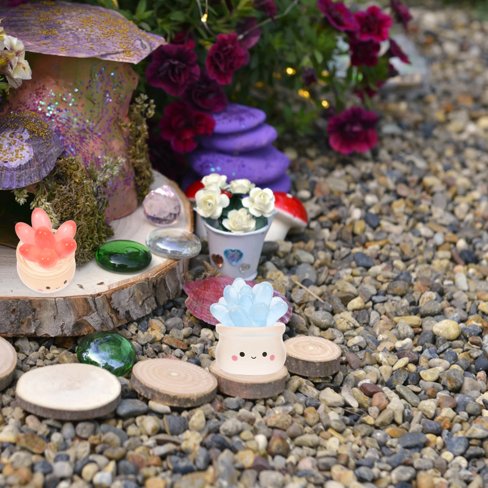 

8Pcs Simulation Cactus Mini Plants Ideal for Dollhouse Garden DIY Craft Decor Tiny Statues Cartoon Cactus Statue