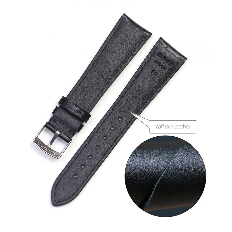 Pesno 20mm Calf Skin Top Layer Leather Watchstrap Black Dark Brown Dark Blue Watch Band Men Watch Accessory for Zenith Captain