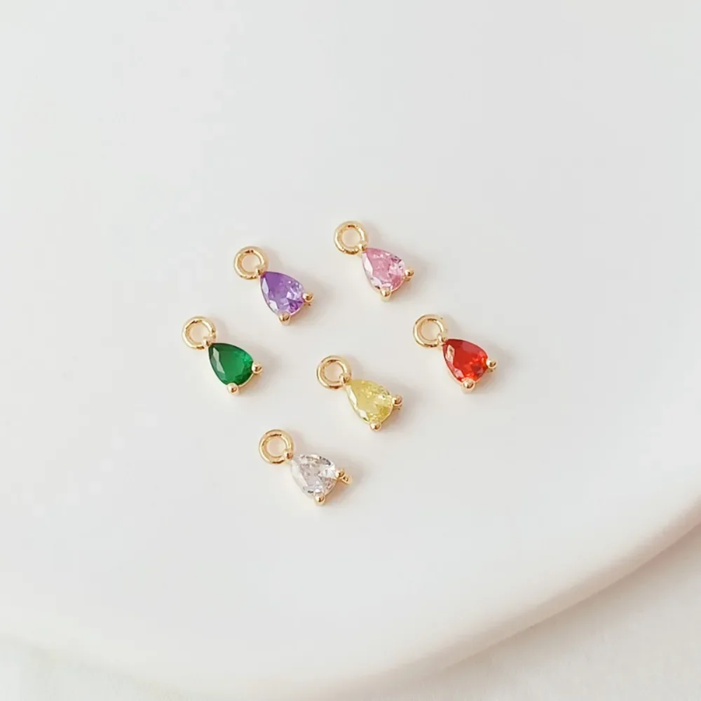 

14K Gold-plated Three-prong Colored Zirconium Mini Water Drop Pendant DIY Handcrafted Bracelet Pendant Earrings Accessories