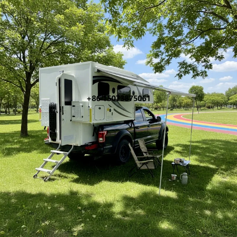 Slide-In 4x4 4 Person Pick-Up Truck Camper Foldable Roof Lightweight Overland Trailer Rooftop Awning Tent Outdoor Camping Travel