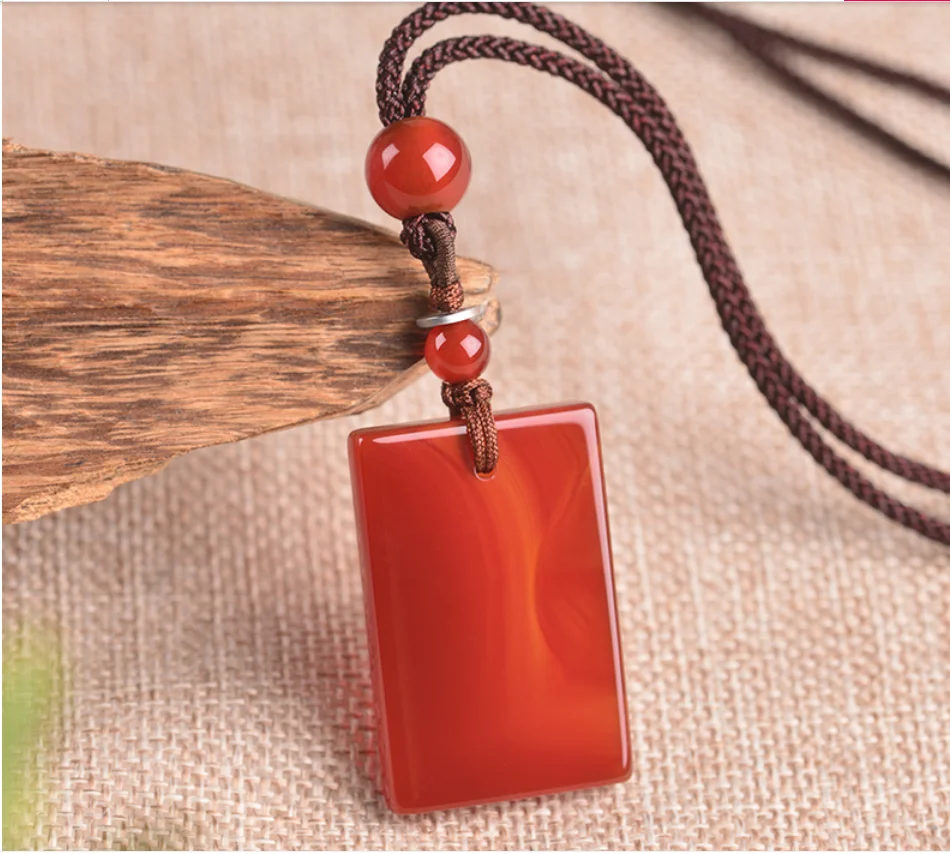 

Ancient Chinese Carving Craftsmanship Natural Red Onyx Peace Pendant Jade Nothing Sign Necklace Exquisite Jewelry Accessorie