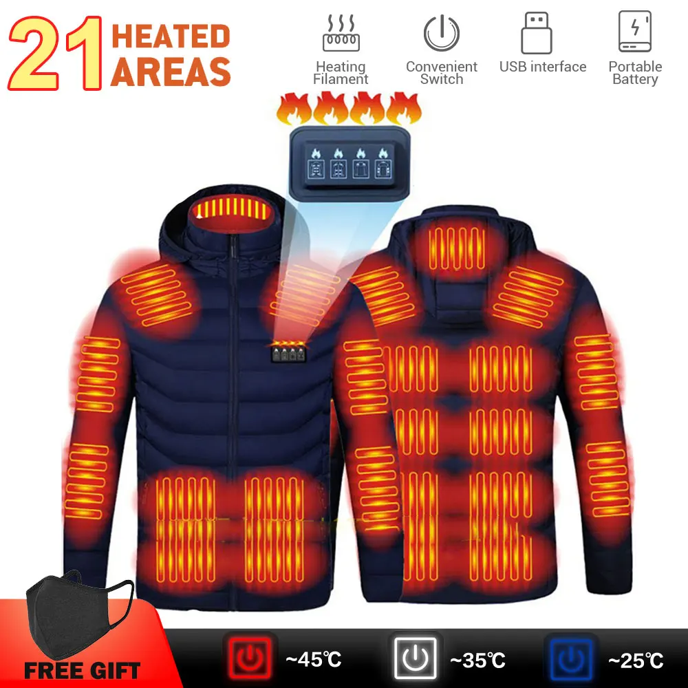 

21 Areas Heated Jackets USB Men's Heating Jacket Women's Warm Vest Heated Vests Winter Coat Hunting Hiking Camping Autumn S-6XL