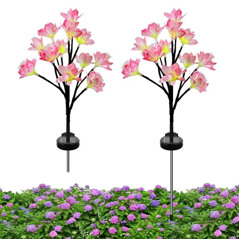 

Solar Powered Flowers For Outside 2pcs Solar Garden Lights Outdoor 24 Blooming Camellia Light Up Flowers Outdoor Color Changing