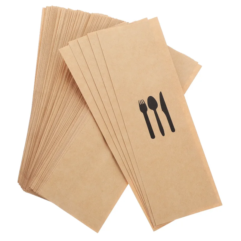 

100Pcs Kraft Paper Cutlery Holder Disposable Tableware Bags for Wedding Party Banquet Restaurant Use Kraft Paper Cutlery Holder