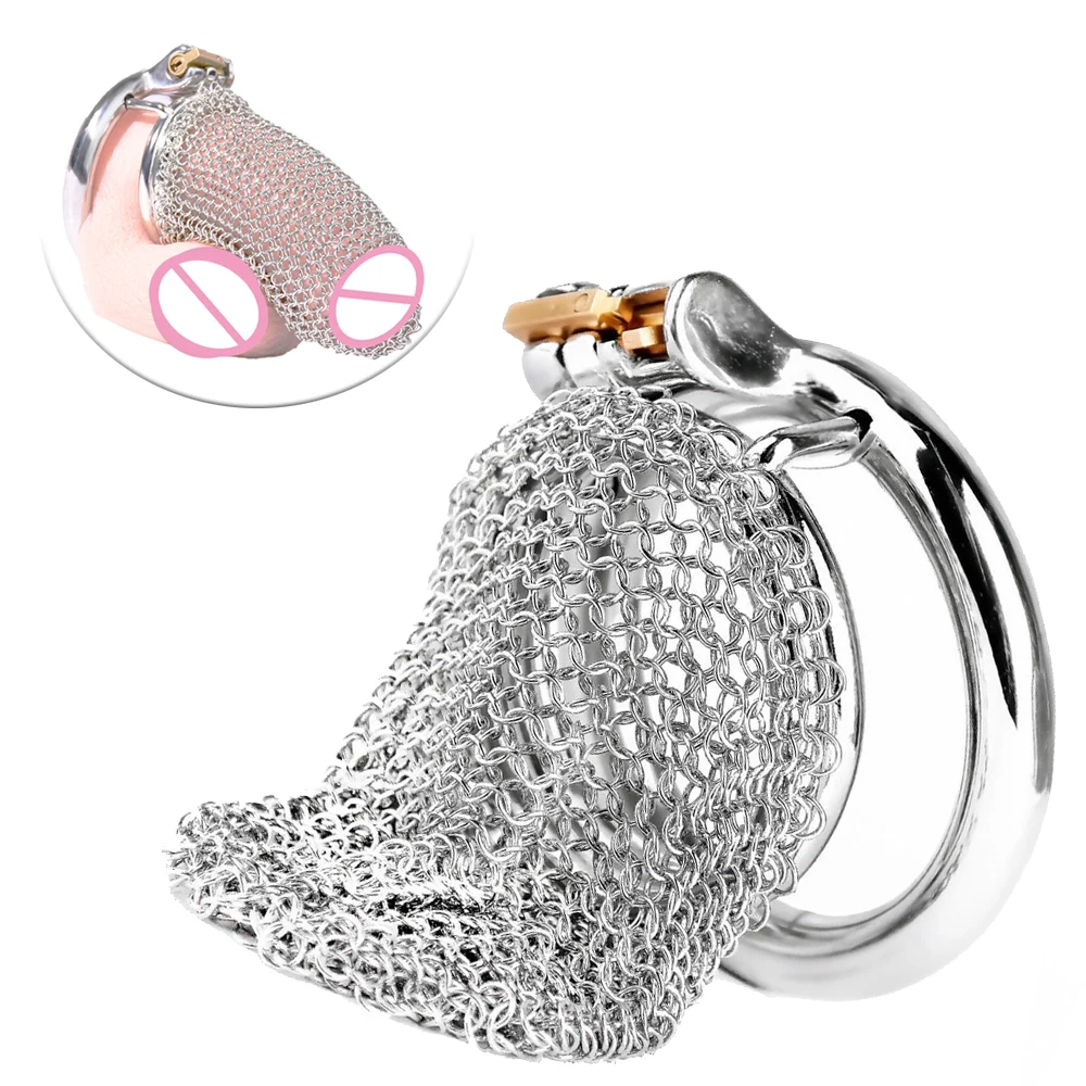 Bdsm Stainless Steel Mesh Chastity Cage Male Mesh Sexy Penis Lock Underpants Anti-escape Desire Control Cock Ring Adult Sex Toys