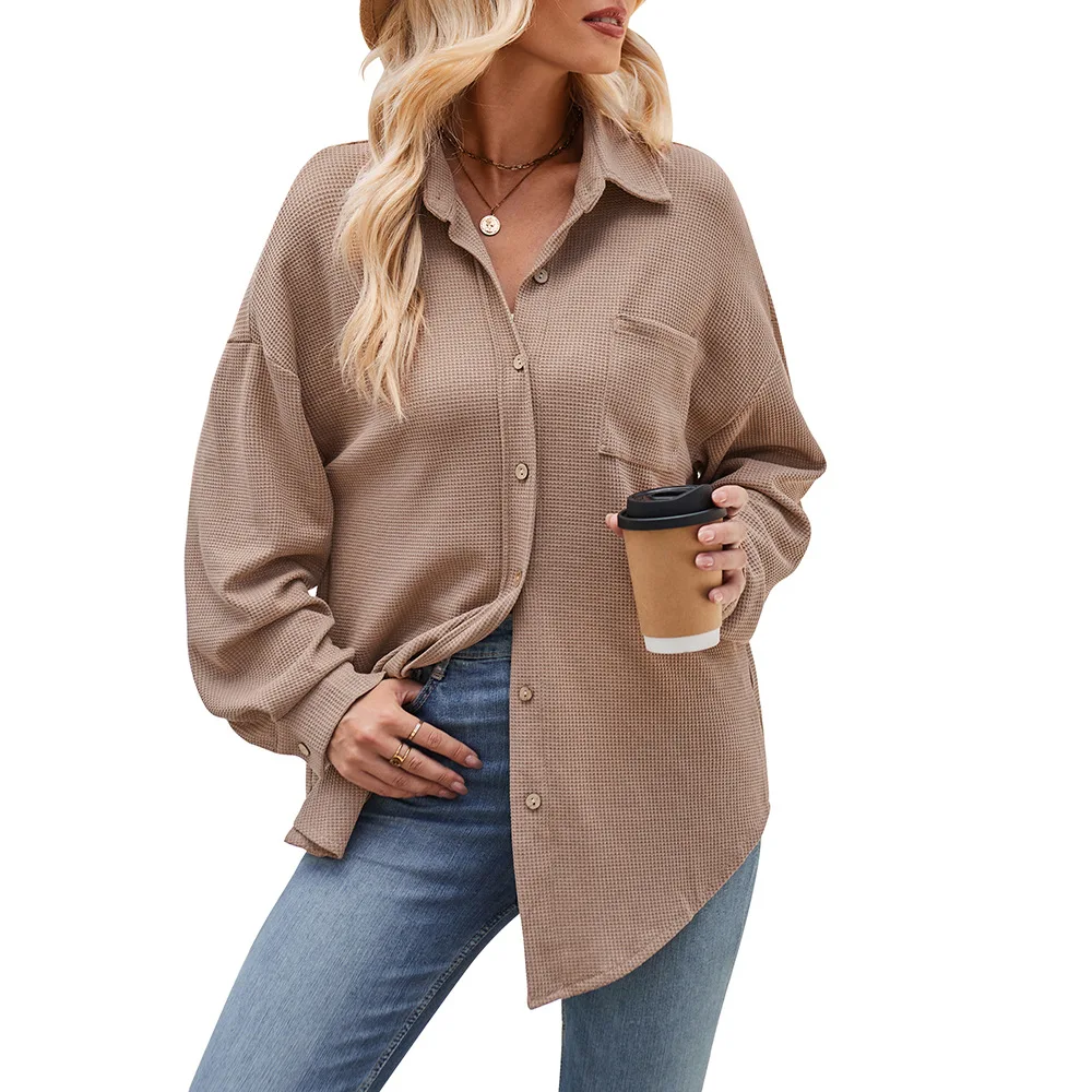 

2023 New Autumn Winter Women Blouses Casual Pocket Long Sleeve Loose Shirts Ladies Fashion Lapel Long Shirt Coats Woman Top