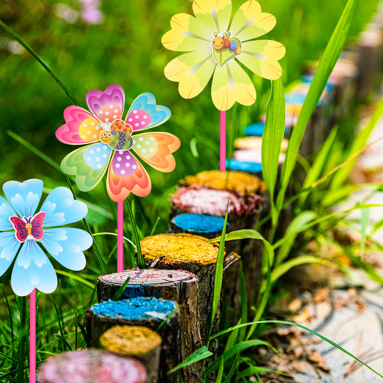 

10 шт. Креативные пластиковые ветрячки-пионы для сада, декоративные уличные ветряные мельницы, разноцветные ветряные игрушки для двора