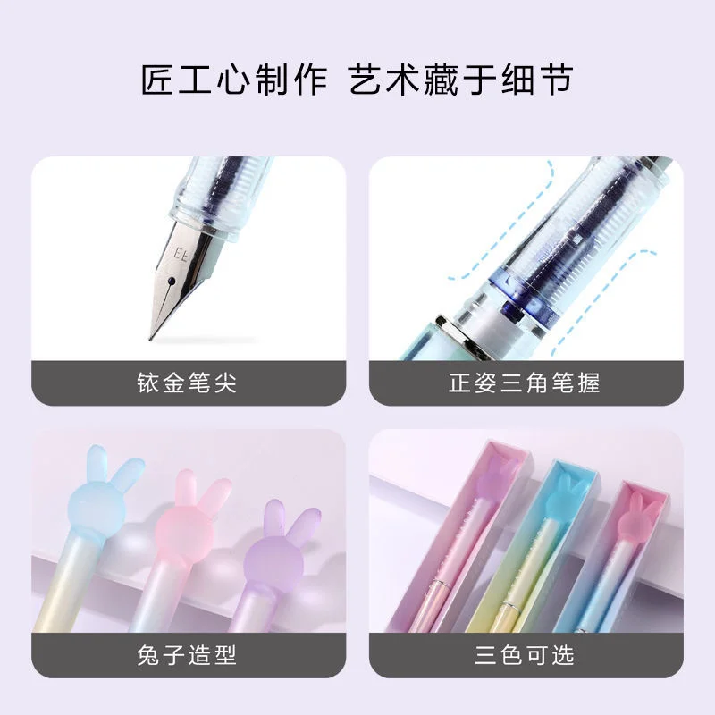 Crystal Rabbit Pen For Students High Value Adults  Practice Calligraphy Pen With Ink Sac 0.38mm