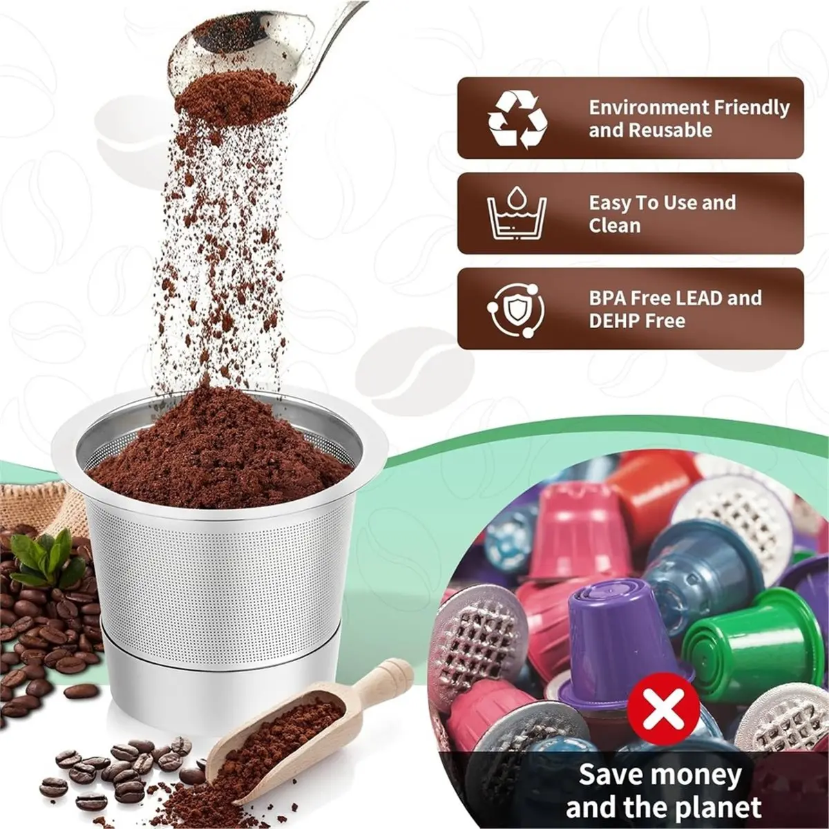 Home Tool 2 Pack Reusable K Cups for 1.0, Stainless Steel K Cup Refillable Coffee Pods and Metal K Cups Coffee Filters