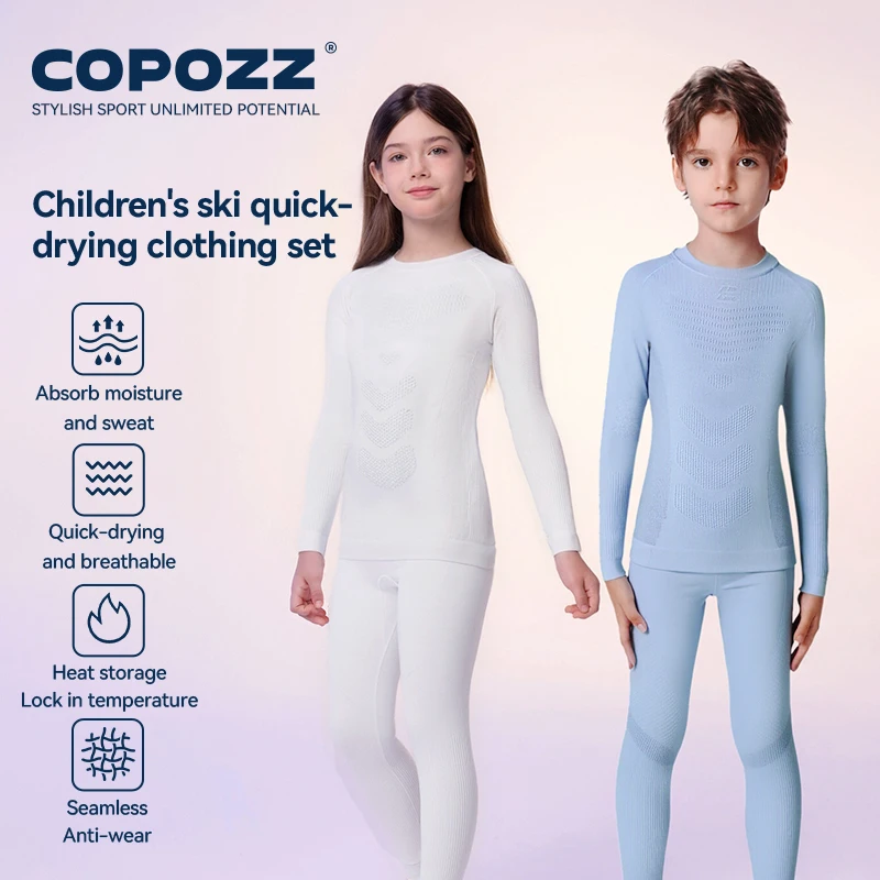 

COPOZZ Ski Thermal Underwear Set For Girls And Boys Children Winter Outdoor Quick Dry Soft Solid New Ski Clothes Set Sports
