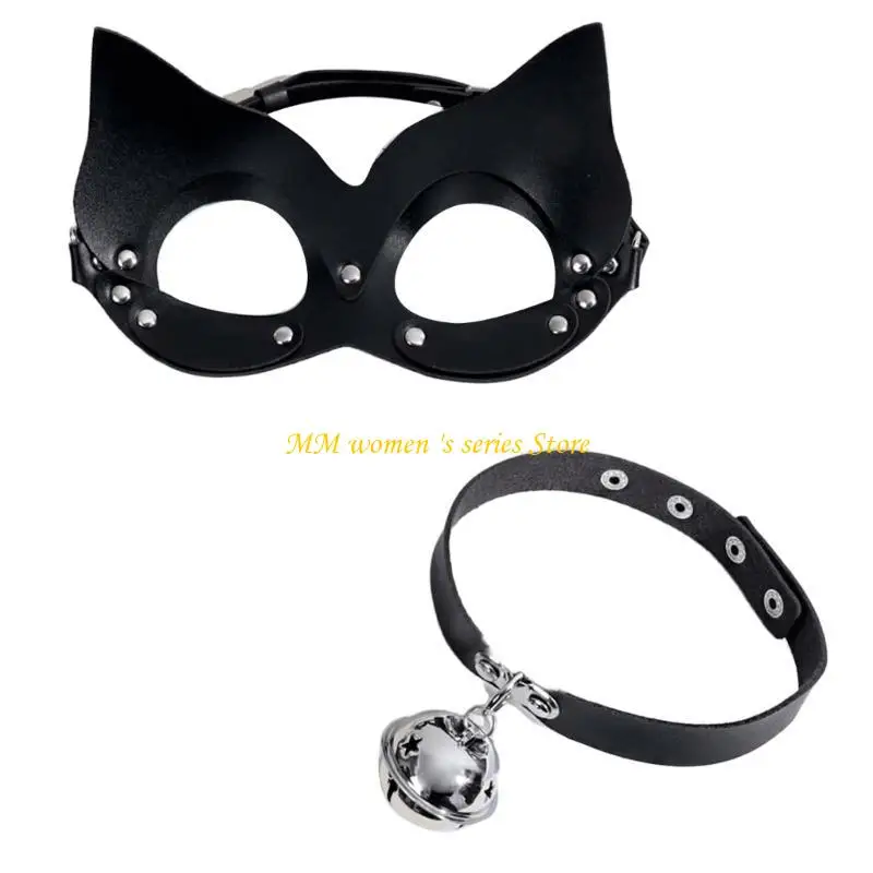 Q39C Catgirl Trang phục Phụ kiện Catgirl Mặt nạ Half Face Rivet
