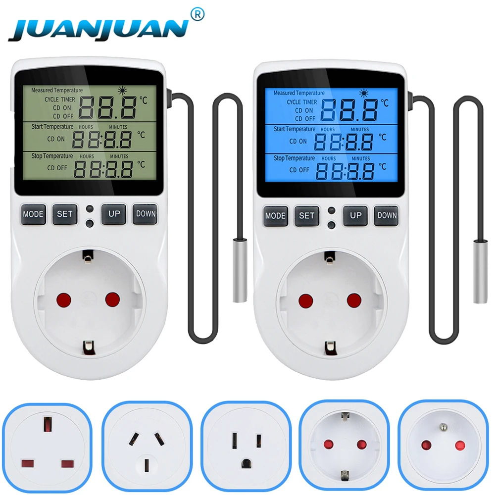 AC110 ~ 220 فولت متحكم في درجة الحرارة المقبس LCD ترموستات رقمي الموقت التبديل التدفئة منفذ التبريد مع الاستشعار