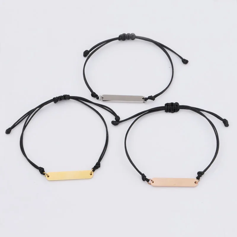 

5 Pcs Stainless Steel Blank Bar DIY Bracelet Custom Engravable Adjustable Black Rope Bracelet Handmade Jewelry Accessories