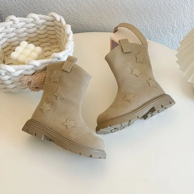 

Solid Children Fashion Boots 2026 new Autumn Winter PU Leather Plush shoes Girls Ankle Shoes Warm Zip Non Slip Kids Boots