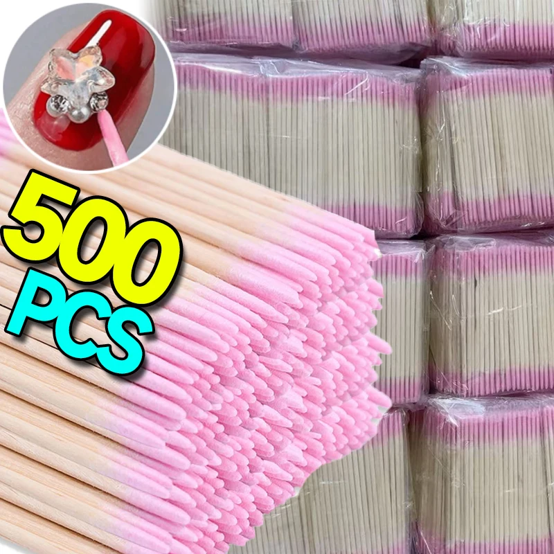 Disposable Micro Wooden Cotton Swabs Double/Single Head Wood Sticks Nail Glue Removing Cotton Swabs Eyes Makeup Cleaning Tools