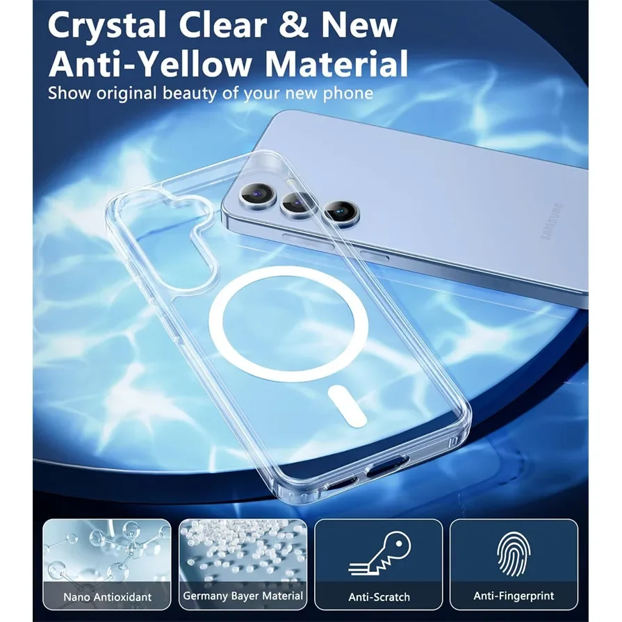 Klare Kristall-Magnet-Handyhülle für Samsung S25 S23 S24 Plus S22 Ultra S21 FE S24fe S25Ultra S25+, stoßfeste Macsafe-Abdeckung