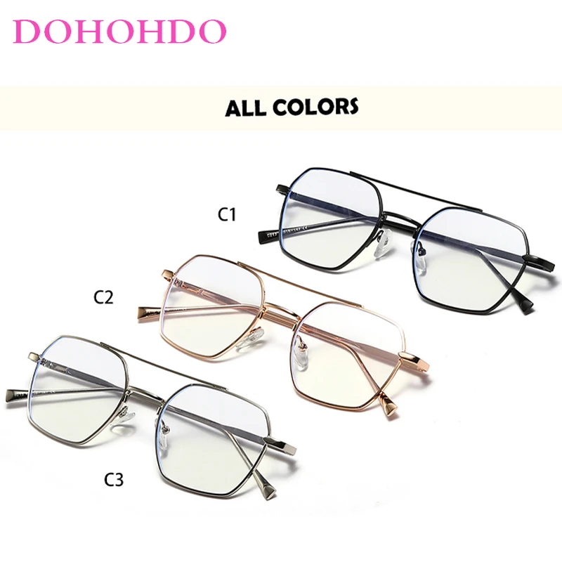 DOHOHDO Retro Square Anti Blue Light Glasses For Women Men's Fashion Metal Eyeglasses Computer Blue Light Goggles UV400 Eyewear