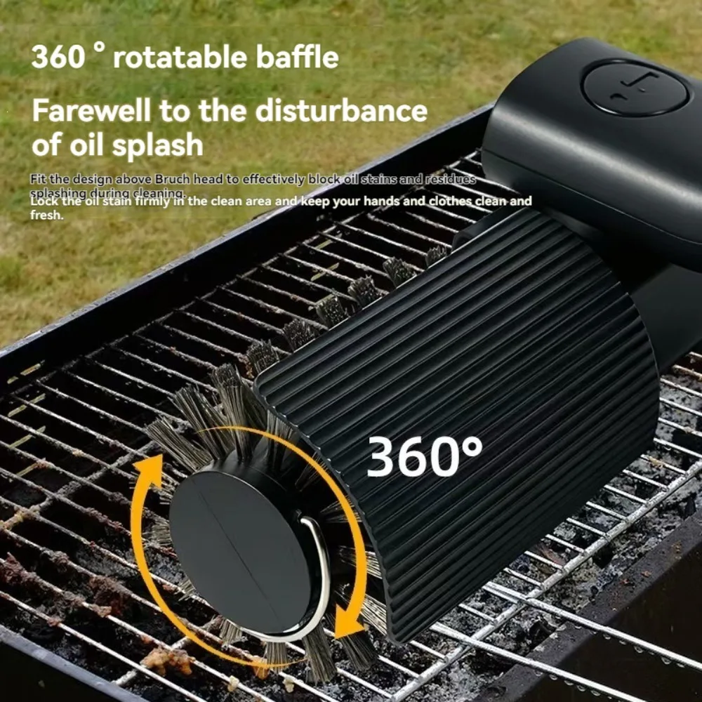 360° Rotating Electric BBQ Cleaning Brush, Dead-angle Free Portable Efficient Grill Washing Cleaning Tool for Outdoor Use