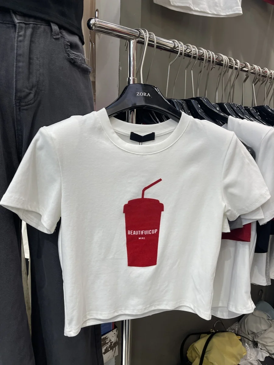 

Американская ретро-футболка с принтом Coca-Cola, летняя новинка 2024, повседневная, с круглым вырезом, коротким рукавом, женская, приталенная, для города, стильная